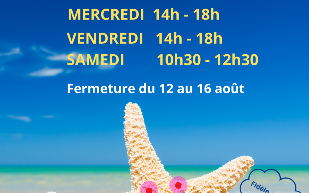 ☀️Horaires d’ouverture de la médiathèque pendant les vacances d’été 🏖
