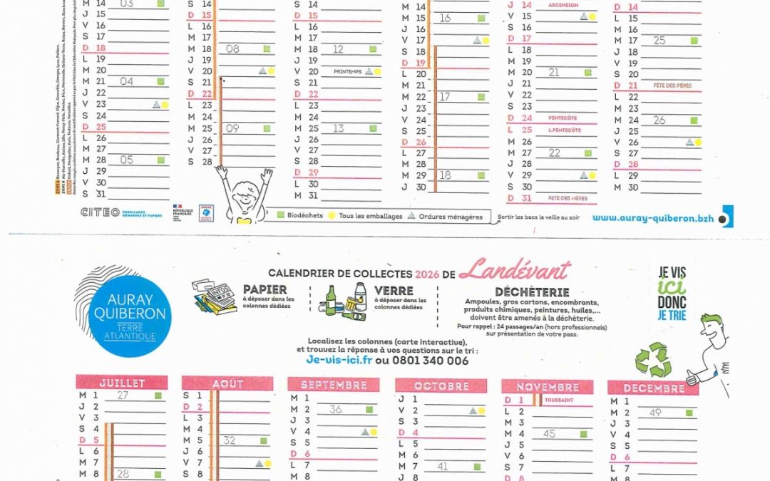 Calendrier des collectes 2026 de Landévant🚛