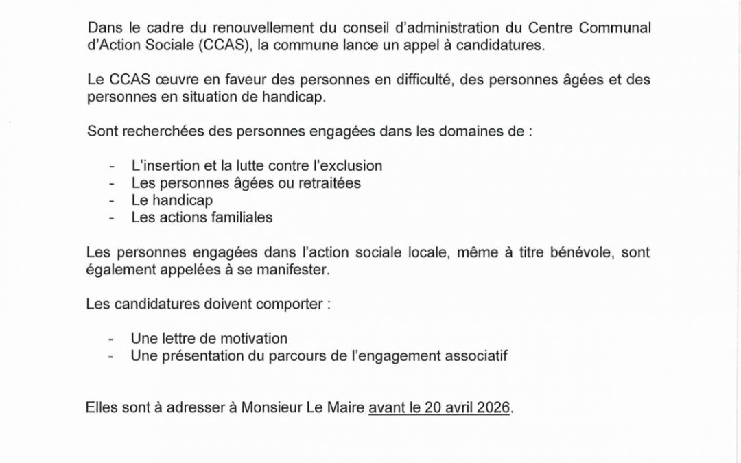 Renouvellement du conseil d&rsquo;administration du CCAS📢