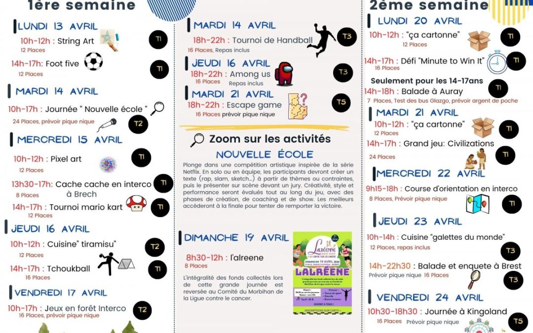 Programme vacances de printemps