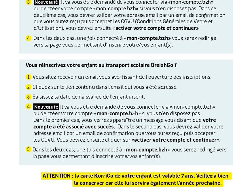 Inscription 2026 – 2027 transport scolaire BreizhGo📢