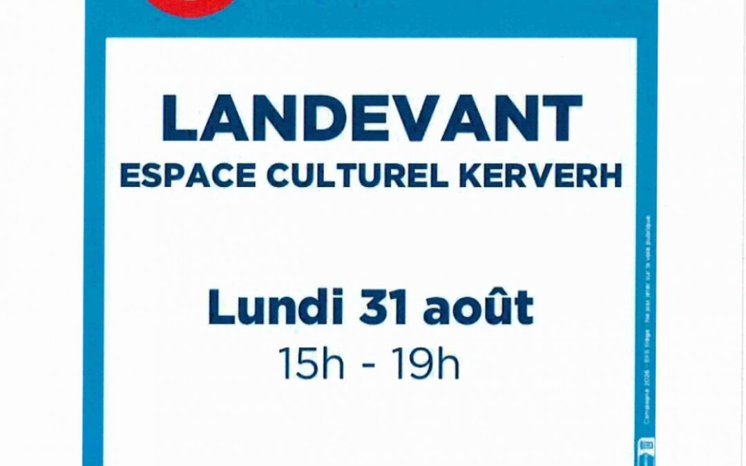 Don du sang le lundi 31 août 2026 à Landévant📢